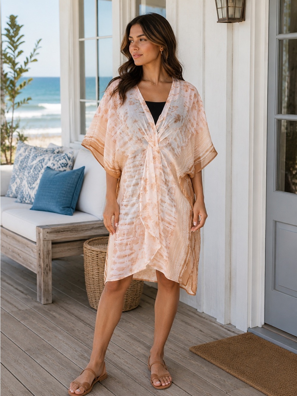 Knot Twist Cover Up Tie-Dyed Kimono One Size